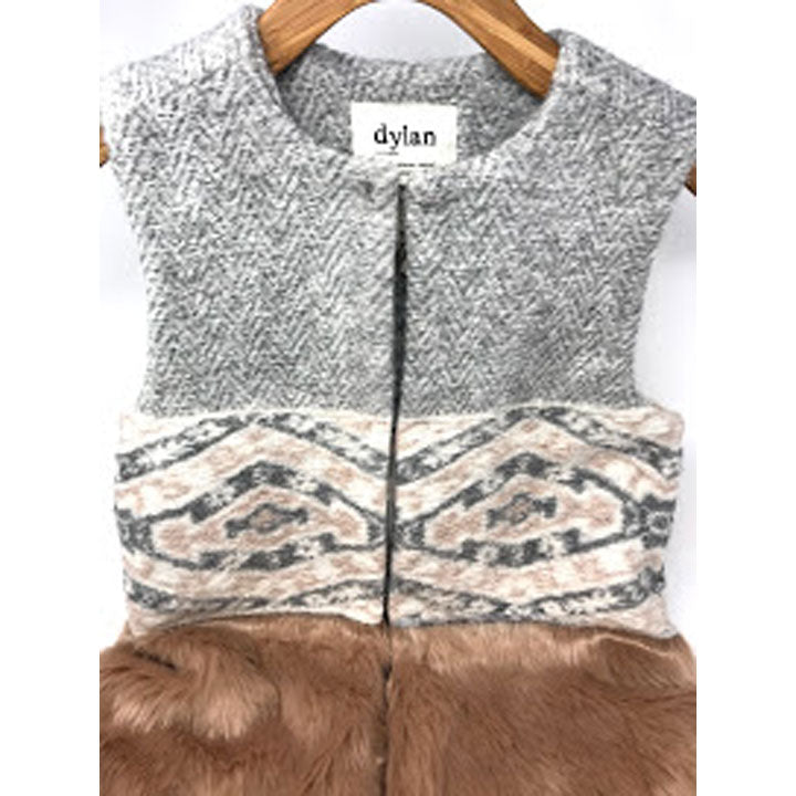 Dylan Heather Melange Tweed Blanket Fur Vest Womens