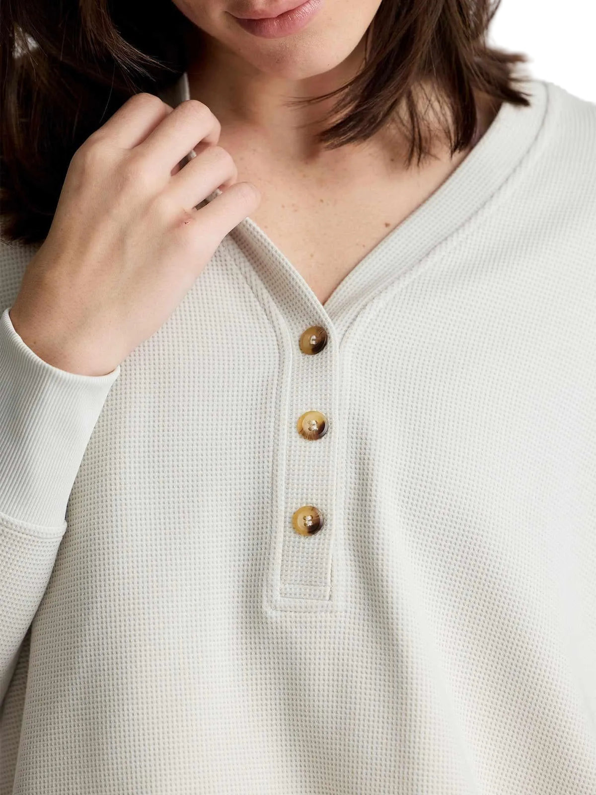 Womens Waffle Long Sleeve Henley-Shirts-Free Fly-Black Sand-Mountain Sports