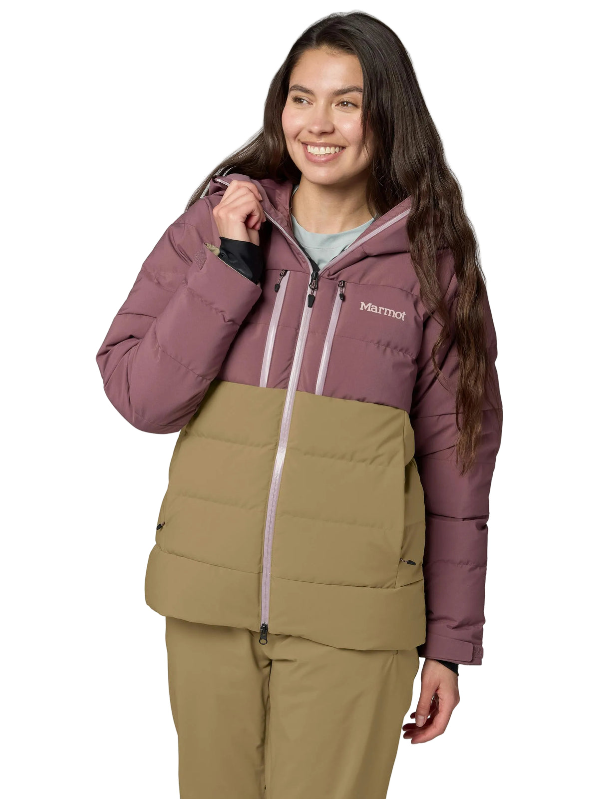 Womens Slingshot Jacket-Ski & Snowboard Jackets-Marmot-Sugar Plum/Desert Khaki-Mountain Sports