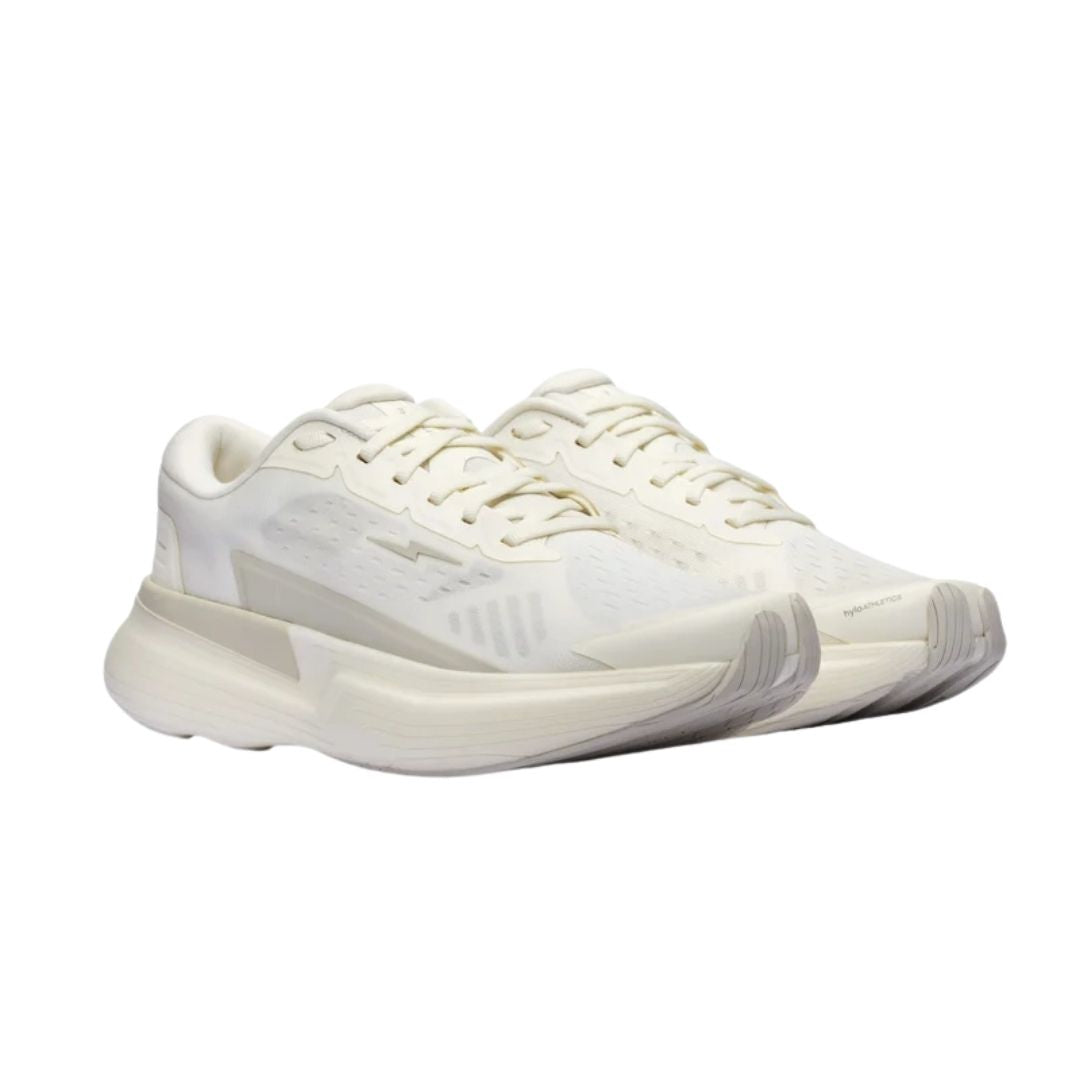 Hylo Axis running shoe in Sand/Oat, lateral profile