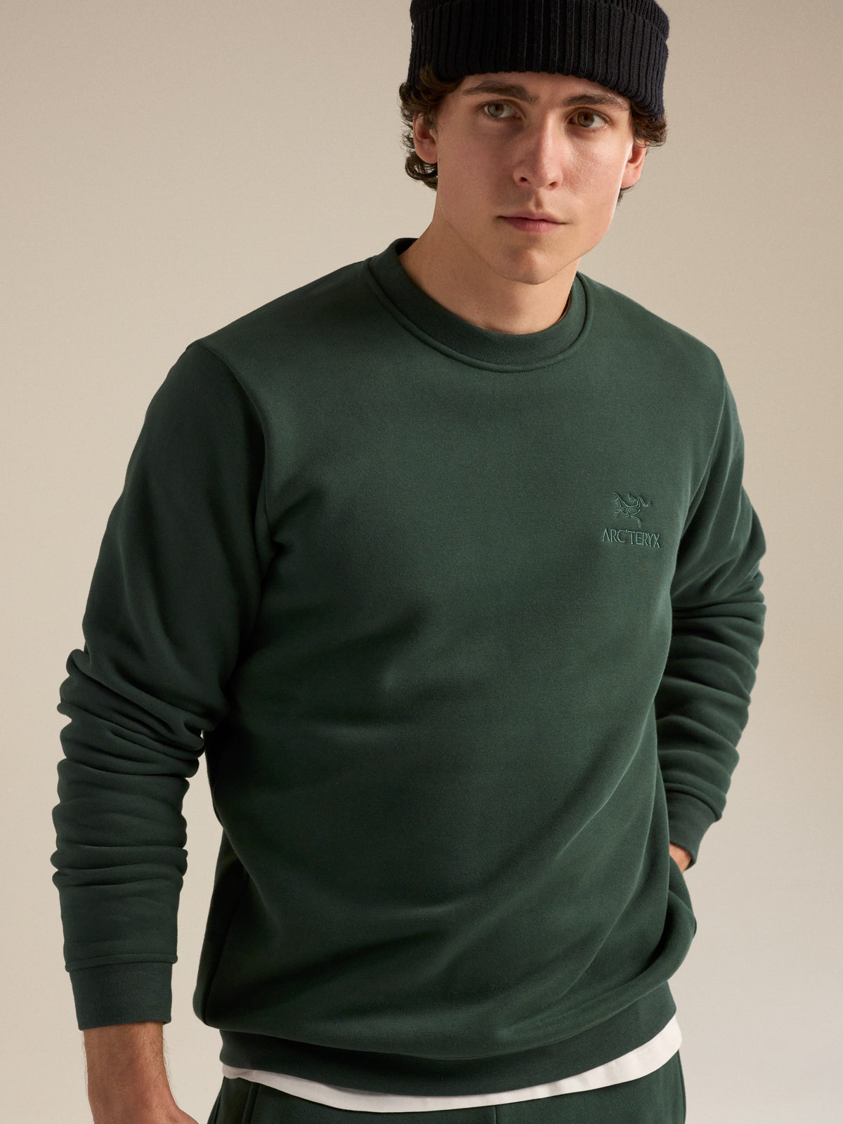 Mens Emblem Fleece Crew Neck Pullover-Sweatshirts & Hoodies-Arc'teryx-Dark Jade-Mountain Sports