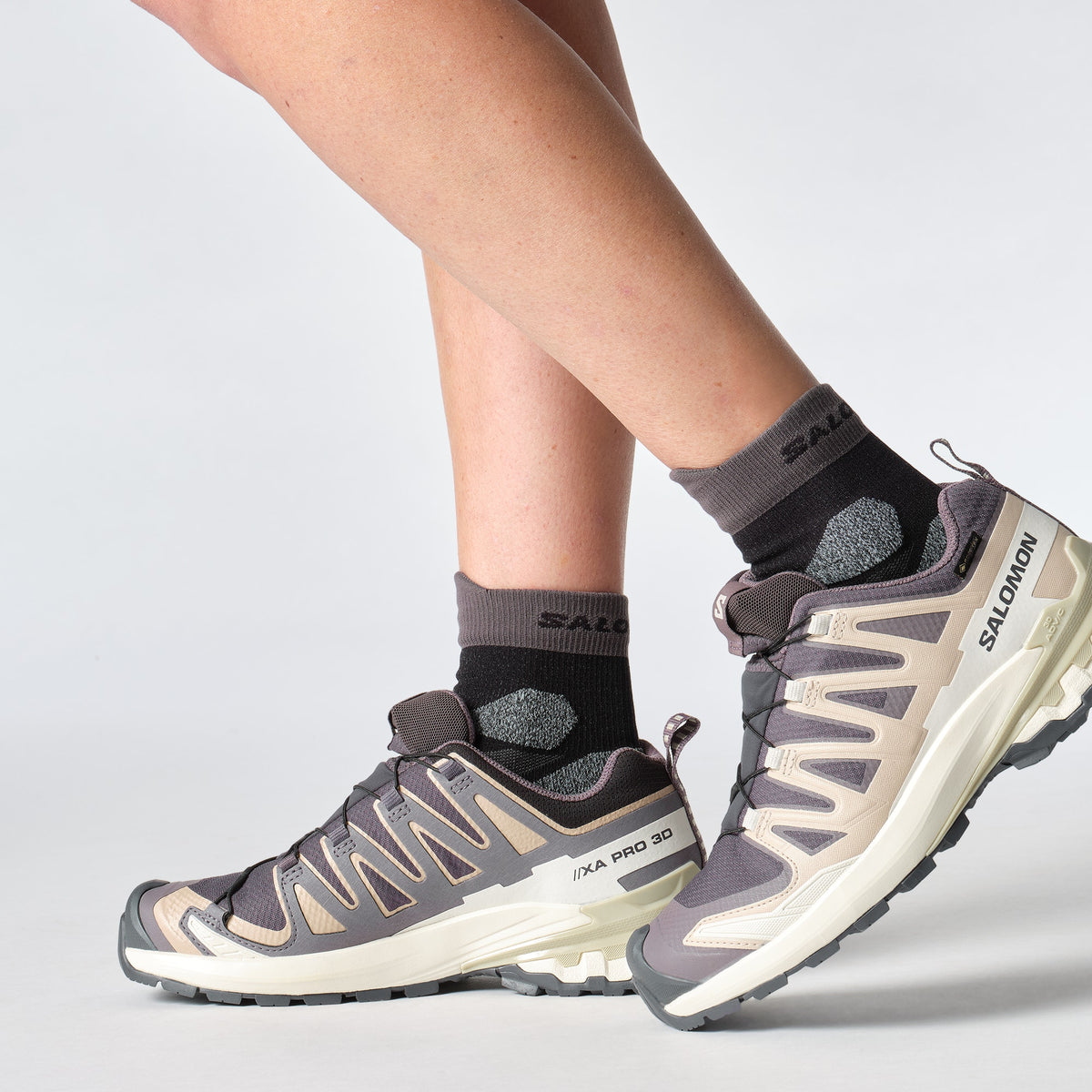 Womens XA Pro 3D GTX v9-Trail Running Shoes-Salomon-Nine Iron / Oxford Tan-Mountain Sports