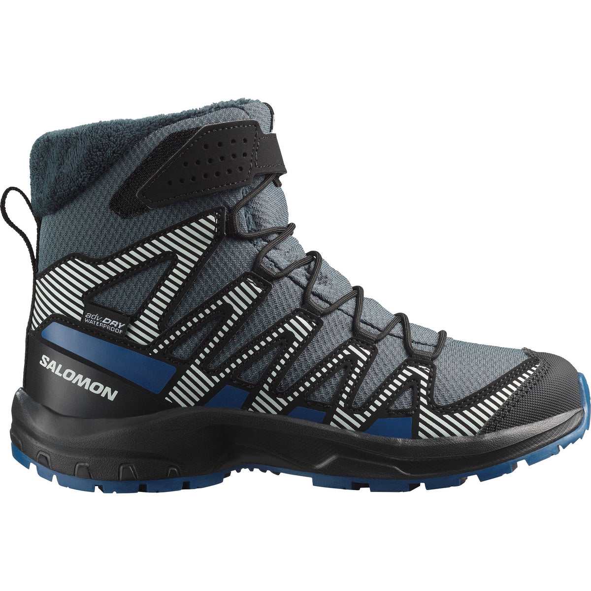 Kids XA Pro v8 Winter Waterproof Boot-Hiking Boots-Salomon-Turbulence / Black / Dark Blue-Mountain Sports