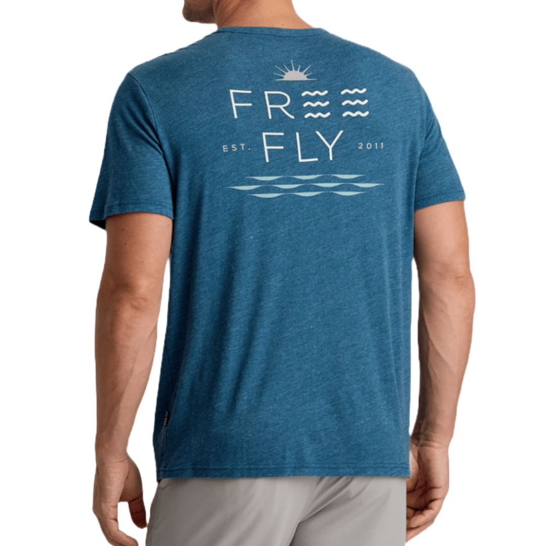 Mens Salt and Sun Pocket Tee-Short Sleeve Shirts-Free Fly-Heather Legion Blue-Mountain Sports