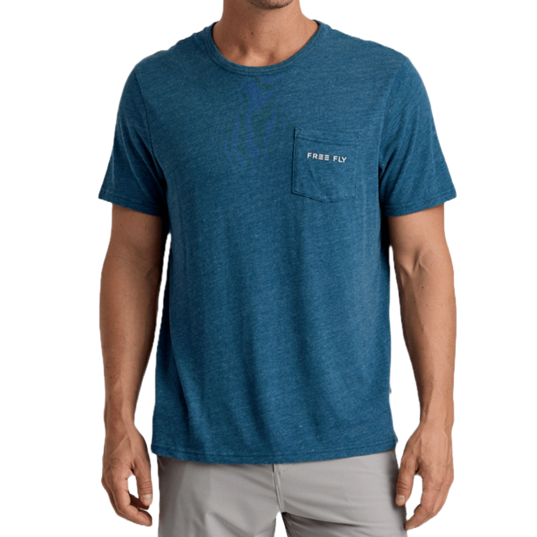 Mens Salt and Sun Pocket Tee-Short Sleeve Shirts-Free Fly-Heather Birch-Mountain Sports