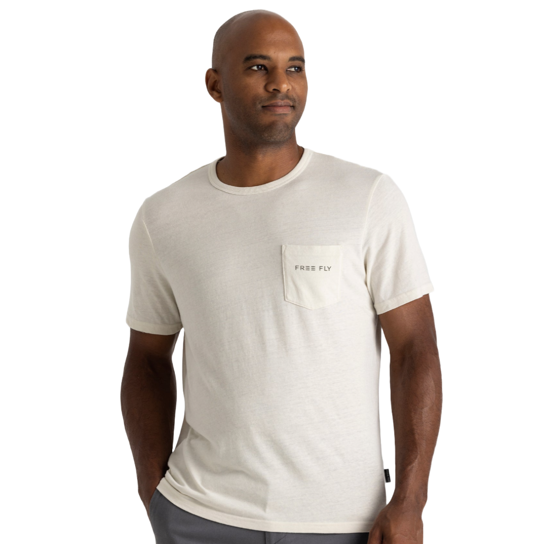 Mens Salt and Sun Pocket Tee-Short Sleeve Shirts-Free Fly-Heather Birch-Mountain Sports