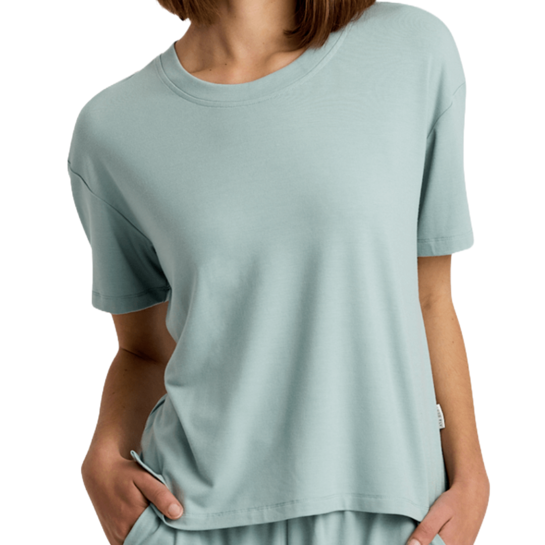 Womens Bamboo Flex Sunday Tee-Short Sleeve Shirts-Free Fly-Ocean Mist-Mountain Sports