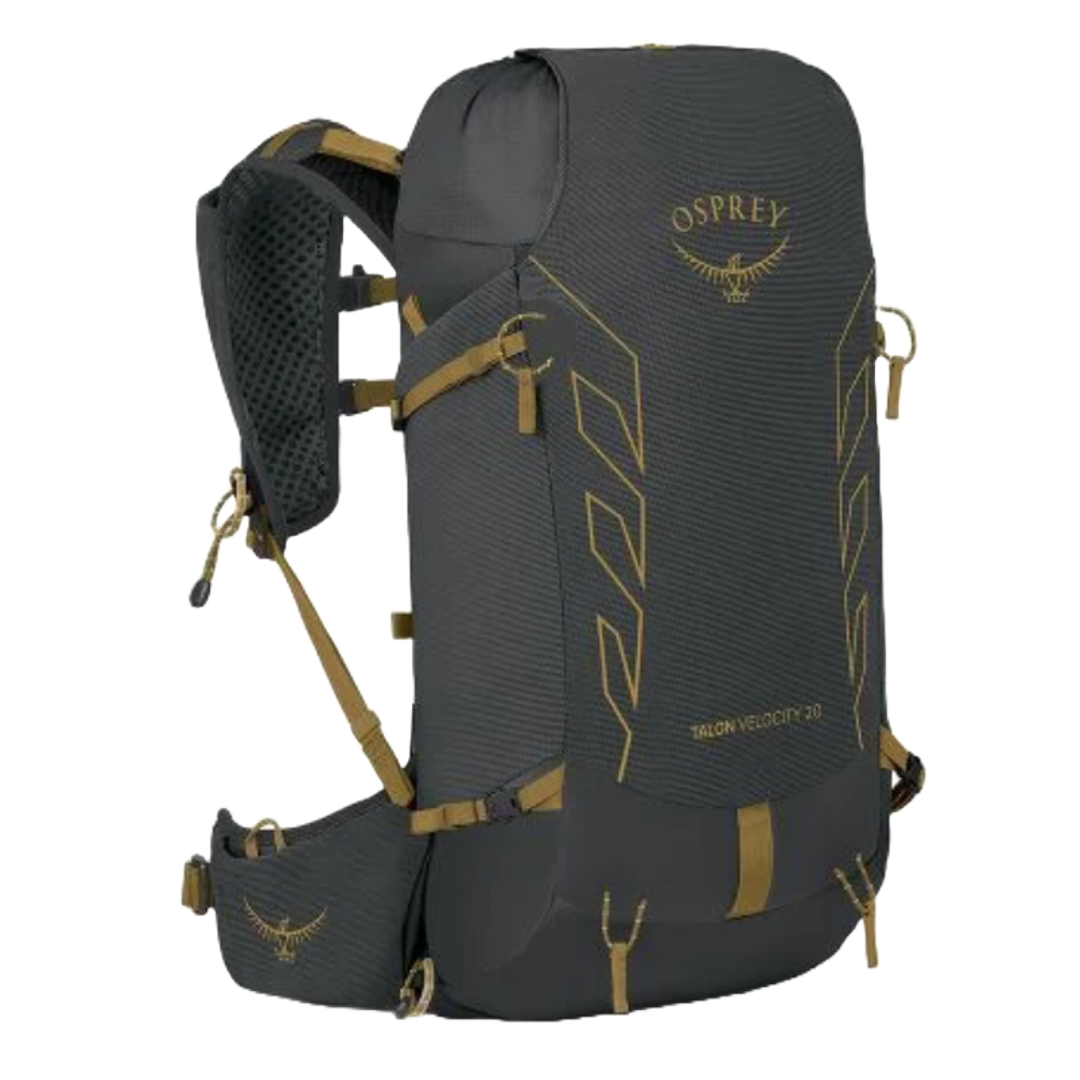 Mens Talon™ Velocity 20 Hiking Backpack-Backpacks-Osprey-Dark Charcoal/Tumbleweed Yellow-Mountain Sports