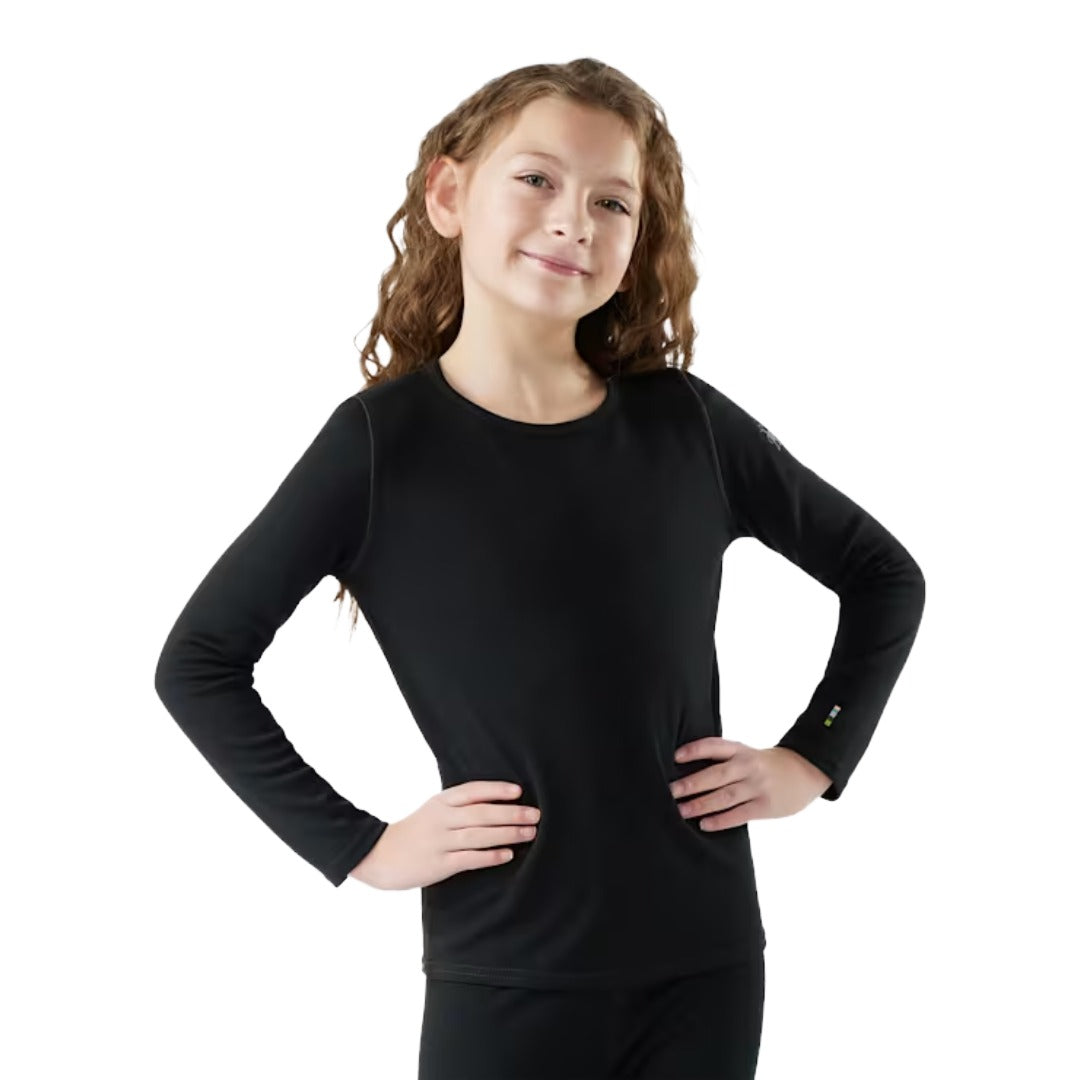Kids Classic Thermal Merino Base Layer Crew-Base Layers-Smartwool-Black-Mountain Sports