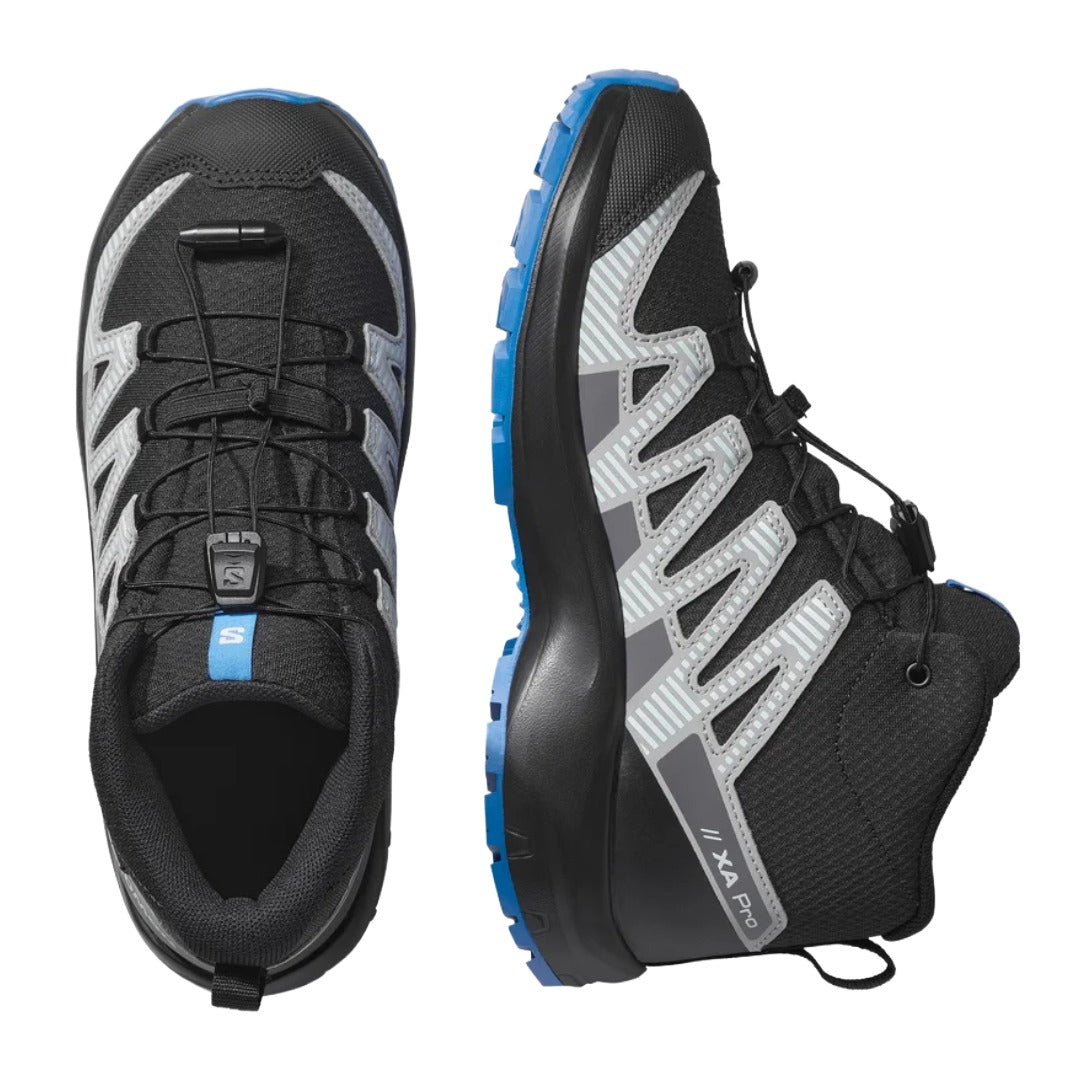 Junior XA Pro v8 Mid Waterproof Trail Shoe-Trail Running Shoes-Salomon-Black / Monument / French Blue-Mountain Sports