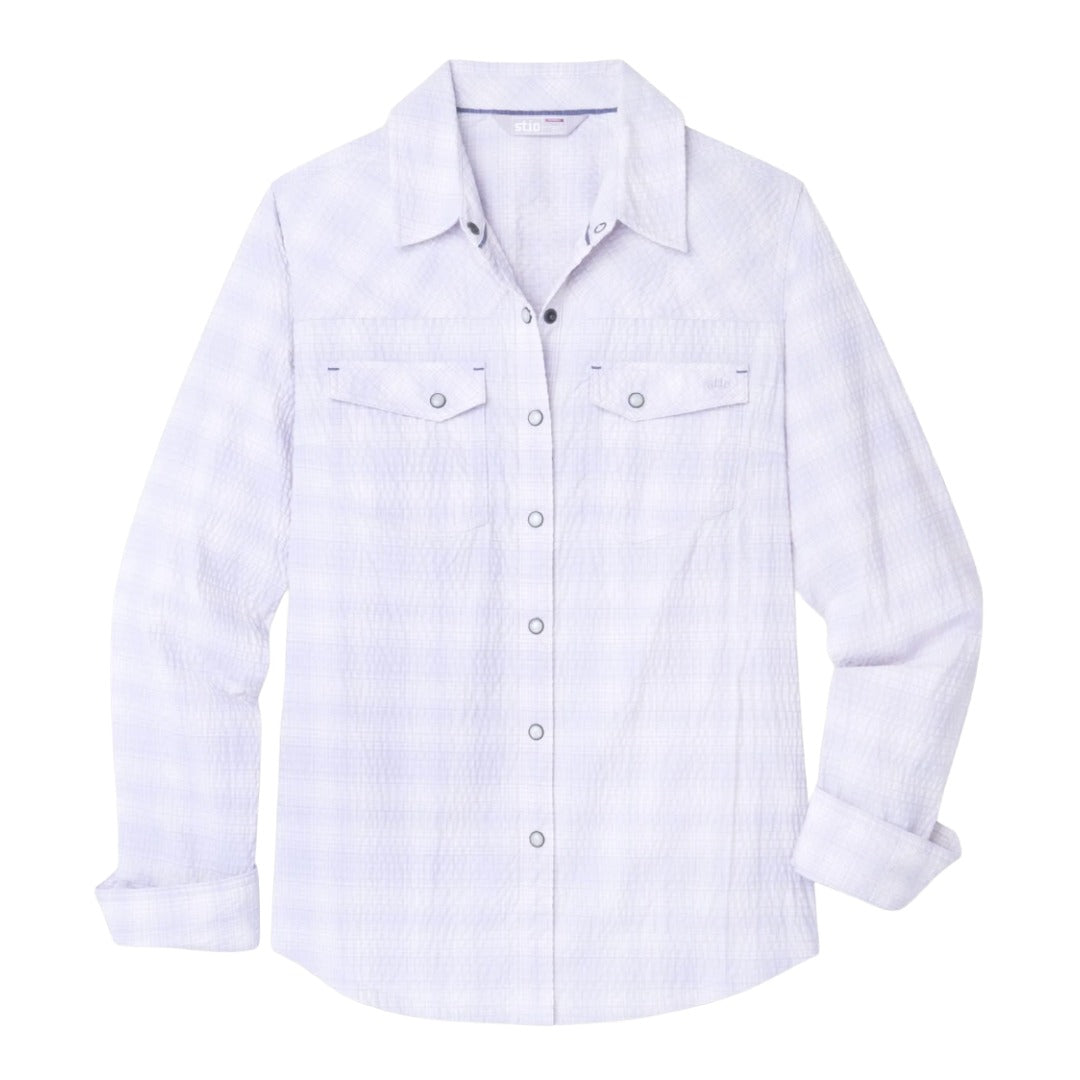 Womens Eddy Coast Long Sleeve Shirt-Long Sleeve Shirts-Stio-Lavender Haze Plaid-Mountain Sports