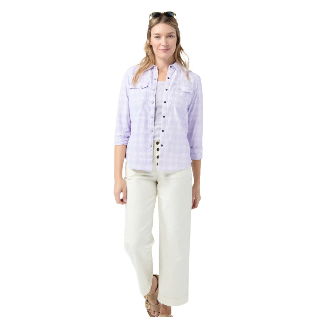 Womens Eddy Coast Long Sleeve Shirt-Long Sleeve Shirts-Stio-Lavender Haze Plaid-Mountain Sports