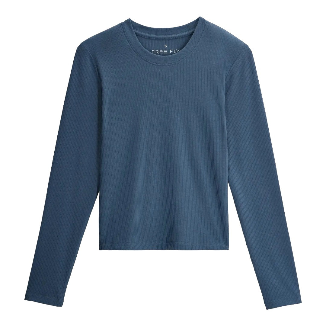 Womens Ribbed Bamboo Long Sleeve-Long Sleeve Shirts-Free Fly-Pacific Blue-Mountain Sports