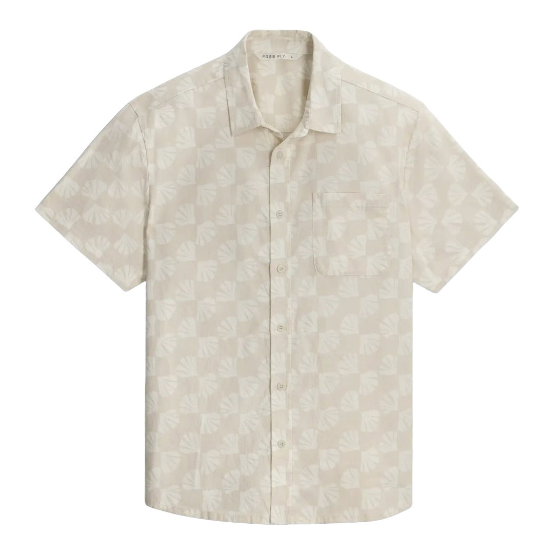 Mens Harbor Short Sleeve Shirt-Short Sleeve Shirts-Free Fly-Sea Scallop Print Birch-Mountain Sports