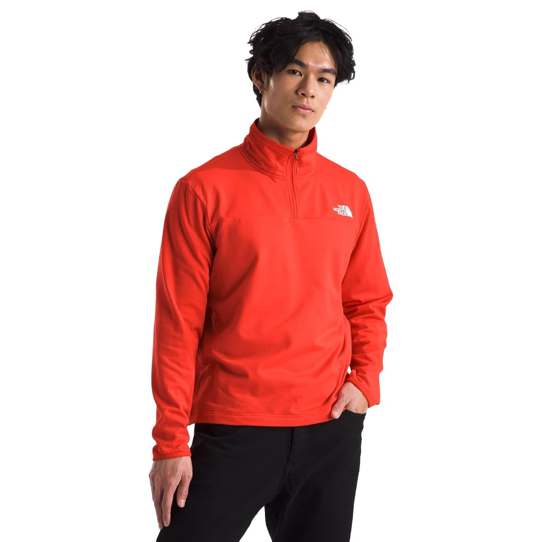 Mens Cedar Trail Grid Fleece 1/4 Zip-Pullovers-The North Face-Crimson Orange-Mountain Sports