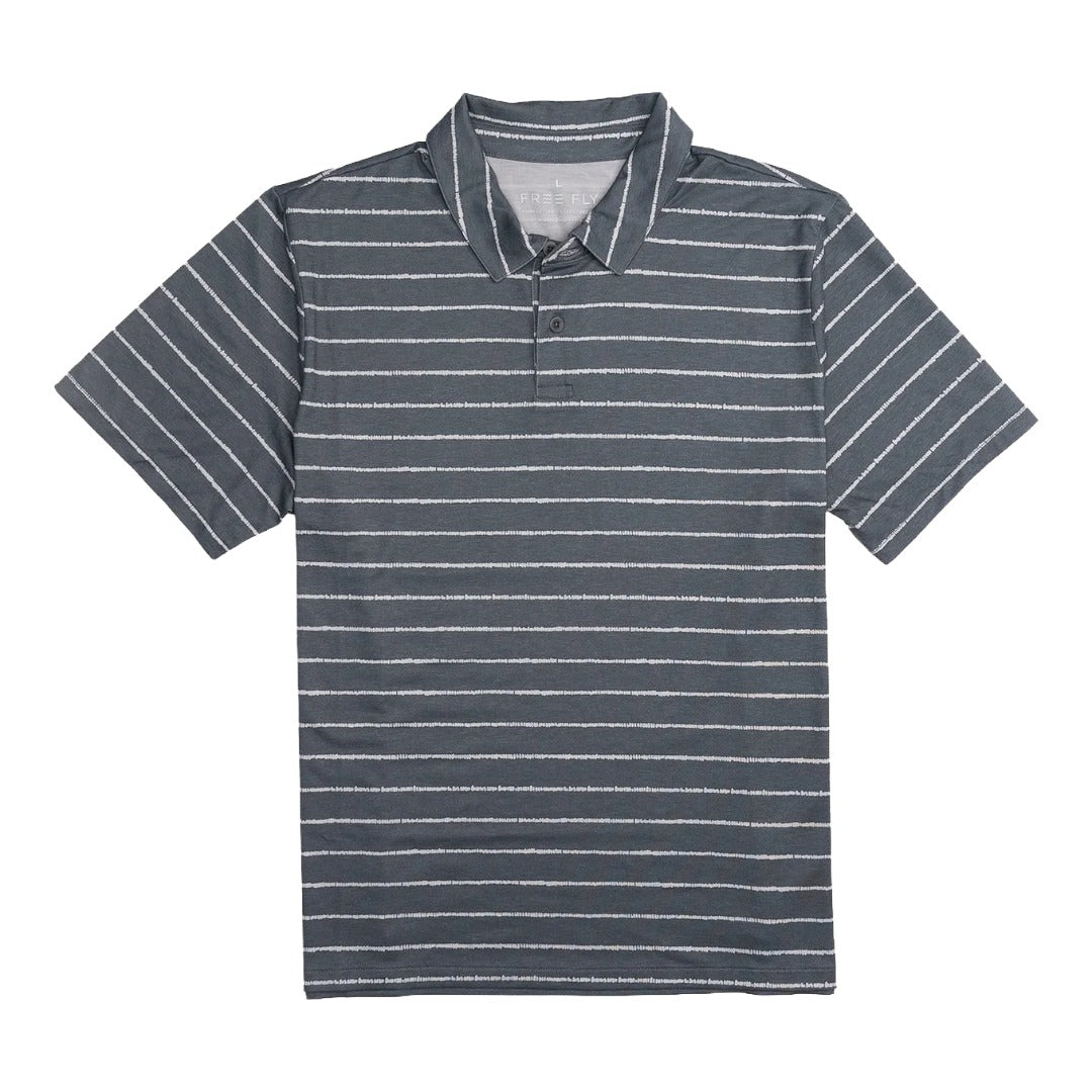 Men's Elevate Polo-Short Sleeve Shirts-Free Fly-Dash Stripe Storm Cloud-Mountain Sports