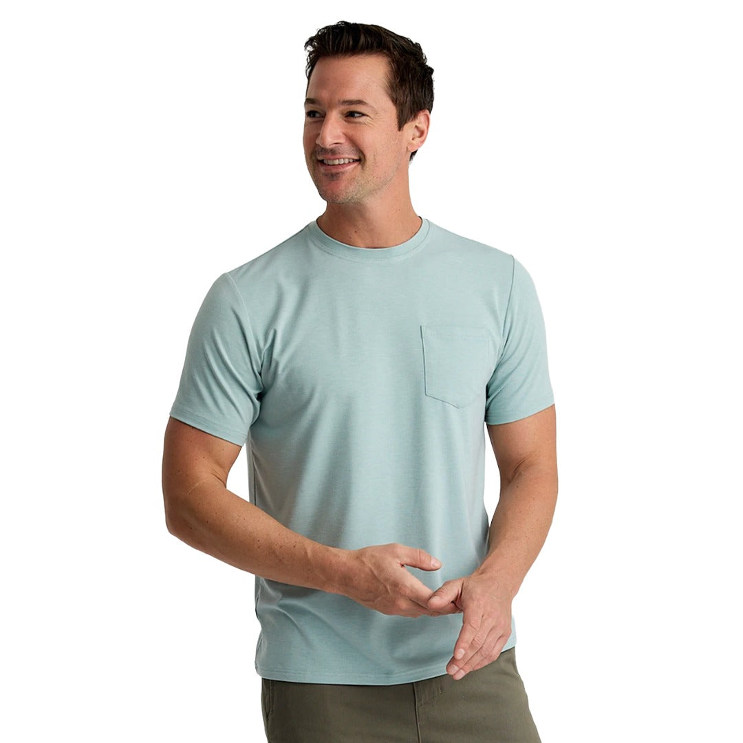 Mens Bamboo Flex Pocket Tee-Short Sleeve Shirts-Free Fly-Heather Ocean Mist-Mountain Sports