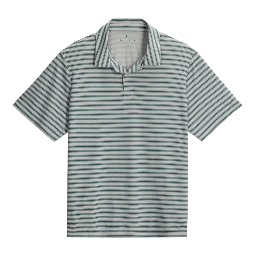 Men's Elevate Polo-Short Sleeve Shirts-Free Fly-Smooth Sailing Stripe Heather Aspen Grey-Mountain Sports