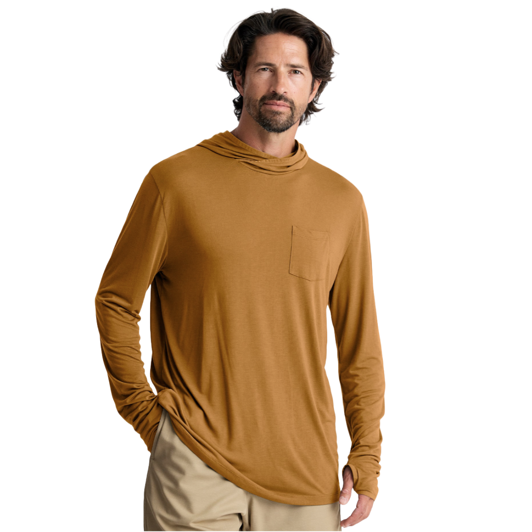 Mens Bamboo Lightweight Hoodie-Hoodies-Free Fly-Ochre-Mountain Sports