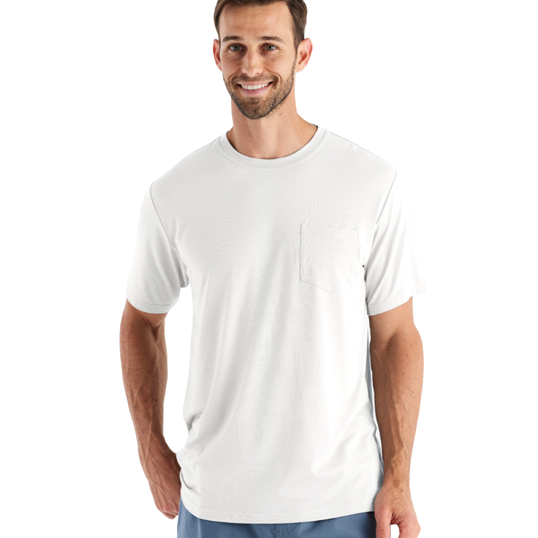 Mens Bamboo Flex Pocket Tee-Short Sleeve Shirts-Free Fly-Bright White-Mountain Sports