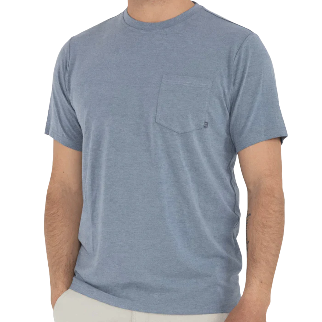 Mens Bamboo Flex Pocket Tee-Short Sleeve Shirts-Free Fly-Heather Blue Dusk-Mountain Sports