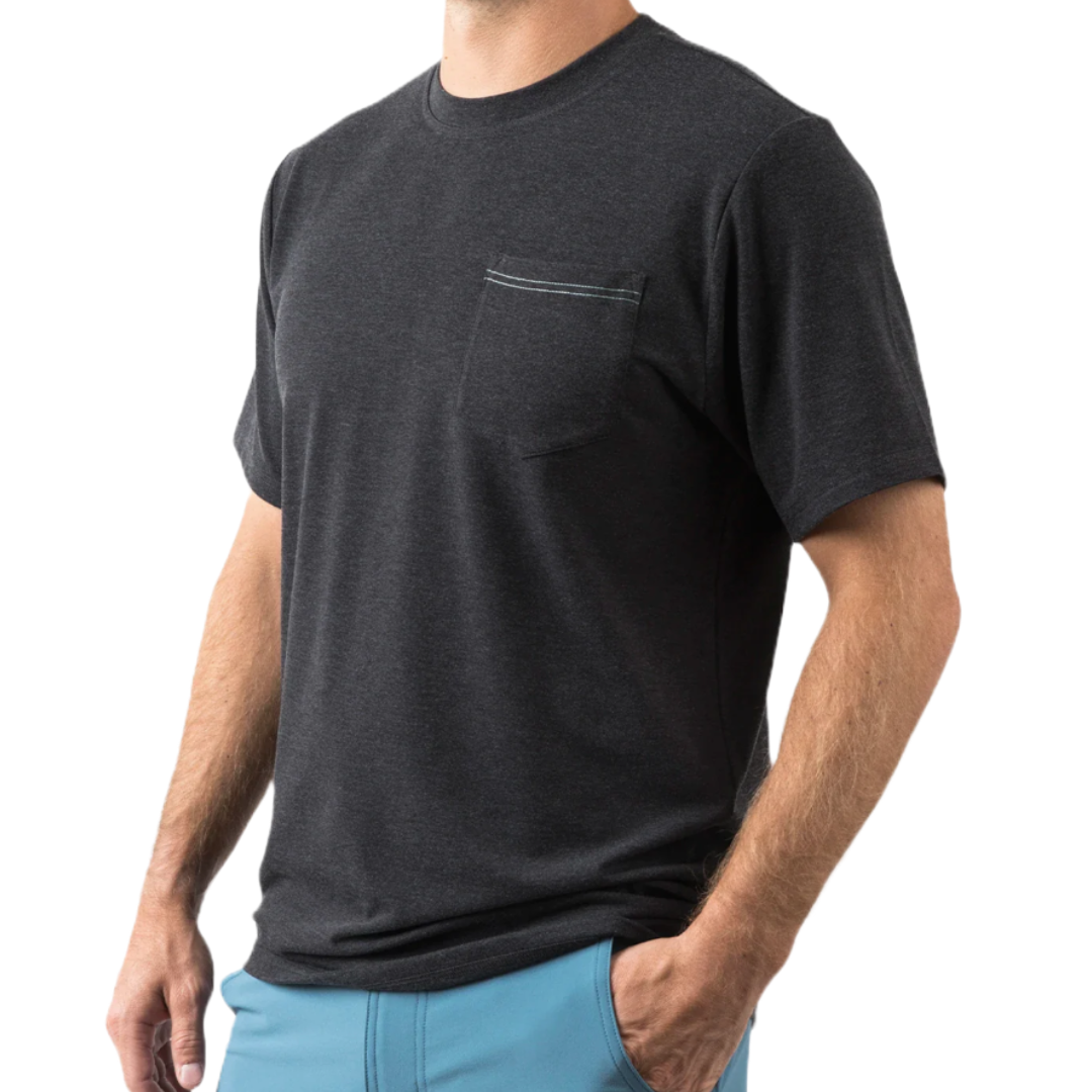 Mens Bamboo Flex Pocket Tee-Short Sleeve Shirts-Free Fly-Heather Black-Mountain Sports