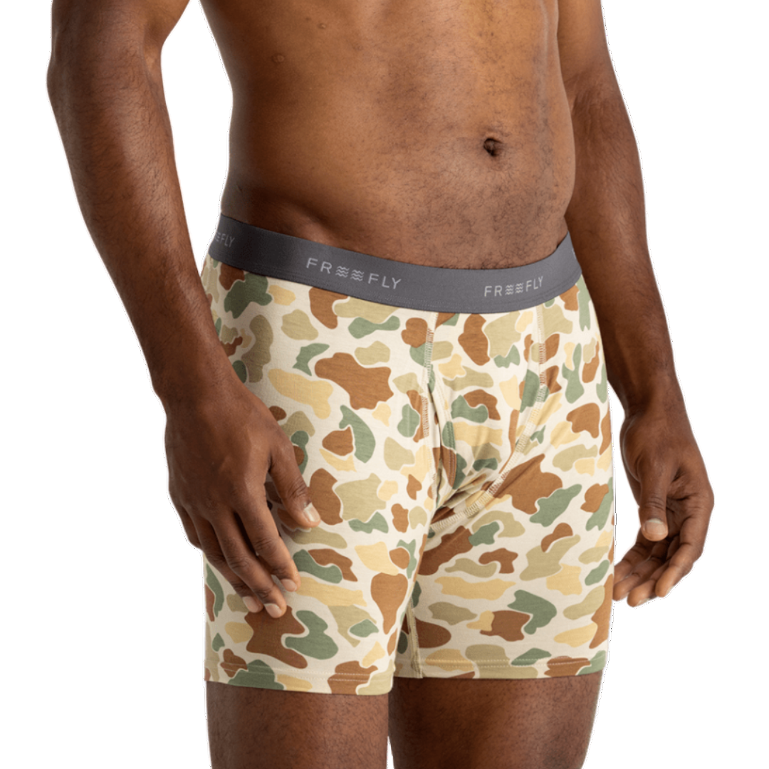 Bamboo Motion Boxer Brief-Socks & Underwear-Free Fly-Vintage Camo-Mountain Sports