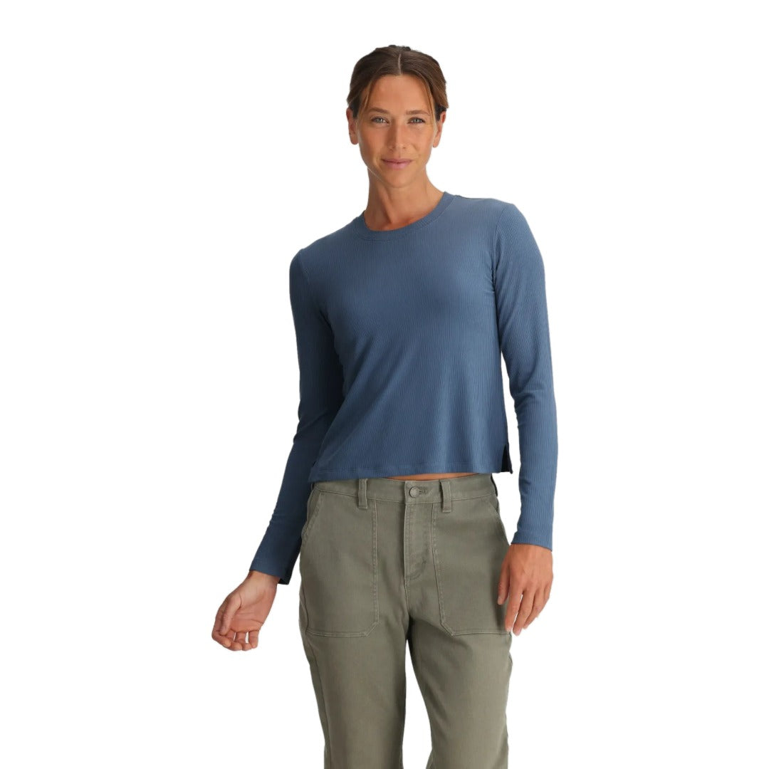 Womens Ribbed Bamboo Long Sleeve-Long Sleeve Shirts-Free Fly-Pacific Blue-Mountain Sports
