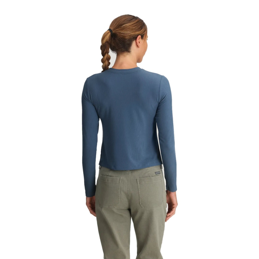 Womens Ribbed Bamboo Long Sleeve-Long Sleeve Shirts-Free Fly-Pacific Blue-Mountain Sports