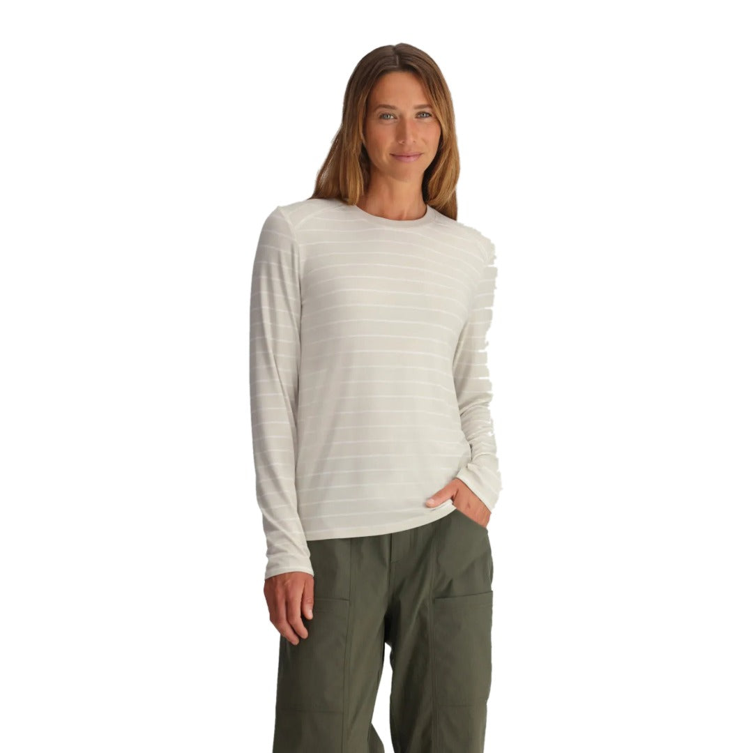 Womens Bamboo Shade Long Sleeve II-Long Sleeve Shirts-Free Fly-Dash Stripe Birch-Mountain Sports