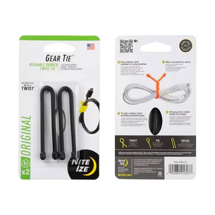 Gear Tie® Reusable Rubber Twist Tie (2 Pack)-Twist Ties-Nite Ize-Bright Orange-Mountain Sports