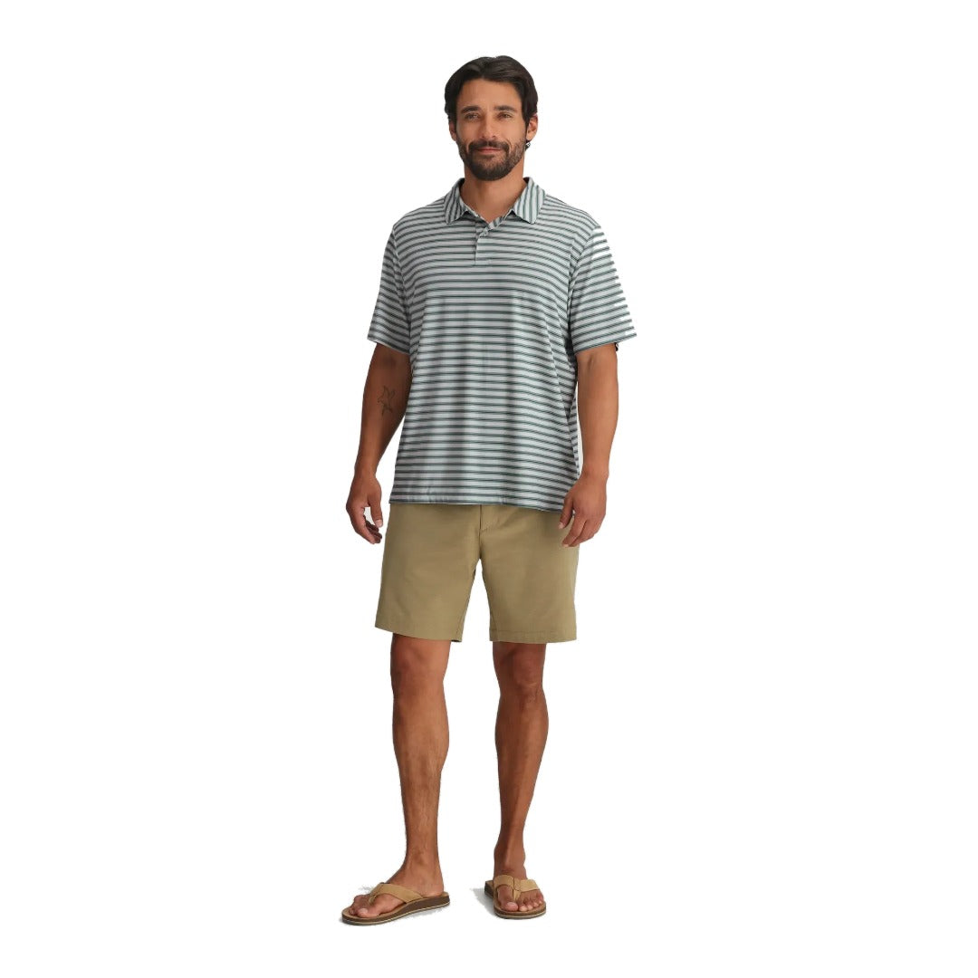 Men's Elevate Polo-Short Sleeve Shirts-Free Fly-Smooth Sailing Stripe Heather Aspen Grey-Mountain Sports