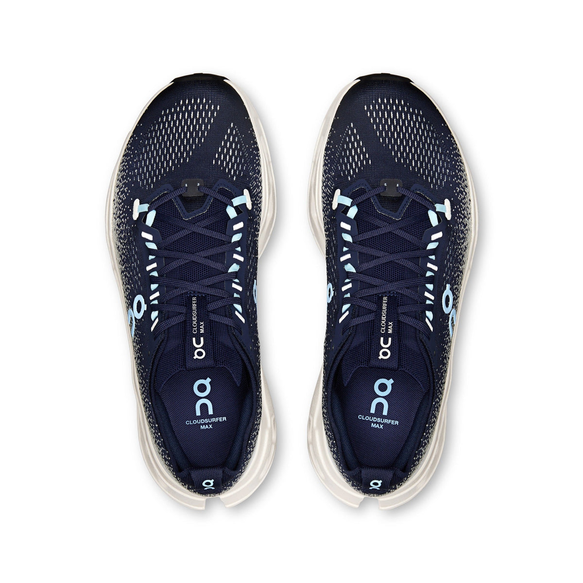 On Men's Cloudsurfer Max Wide (2E) in Midnight/Ivory, top view of the pair