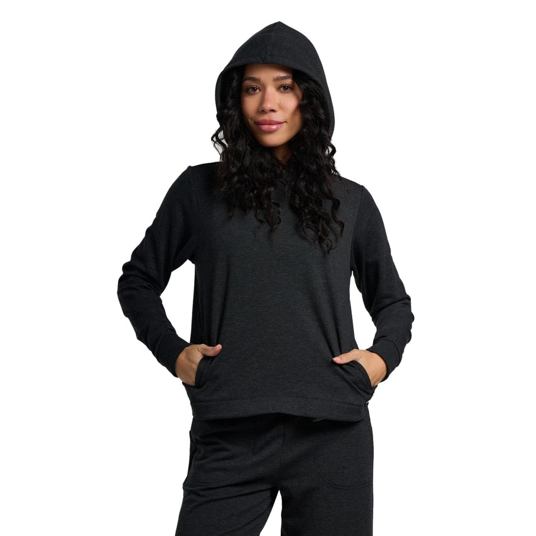 Womens Bamboo Lightweight Fleece Cropped Hoodie-Sweatshirts & Hoodies-Free Fly-Heather Black-Mountain Sports