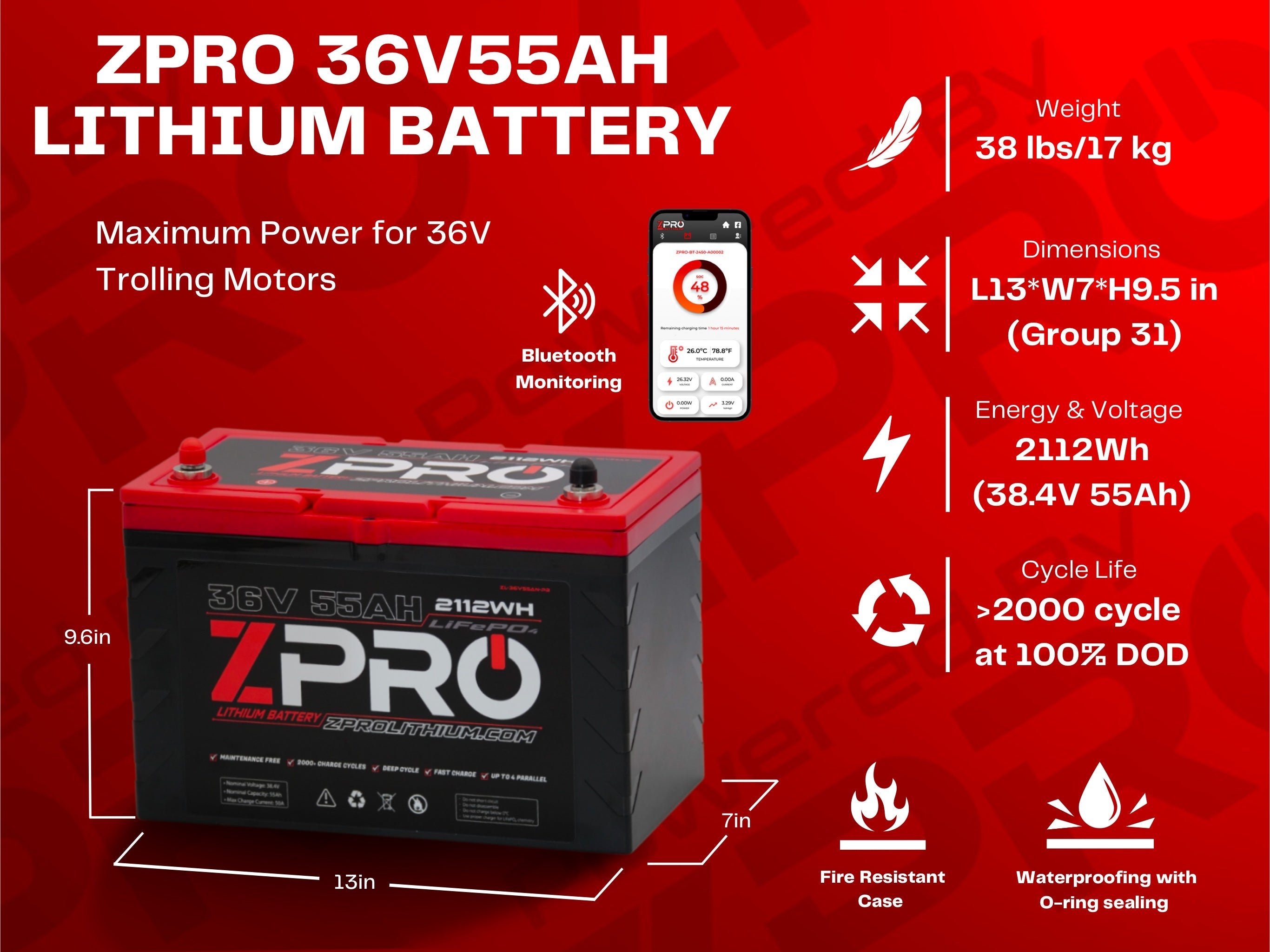 ZPRO 36V55AH LITHIUM BATTERY