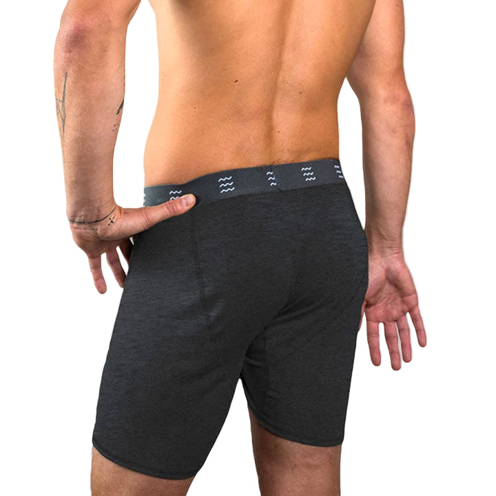 Bamboo Motion Boxer Brief-Socks & Underwear-Free Fly-Heather Black-Mountain Sports